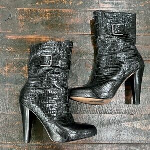 Talbots Vintage Simone Black Crocodile-Patterned Heeled Boots